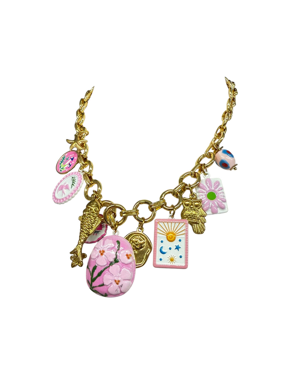 Collana catena con ciondoli rosa