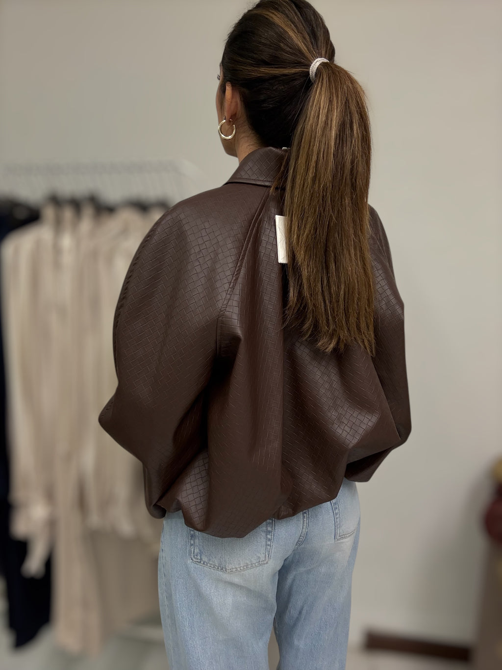 Bomber in ecopelle intrecciata moro