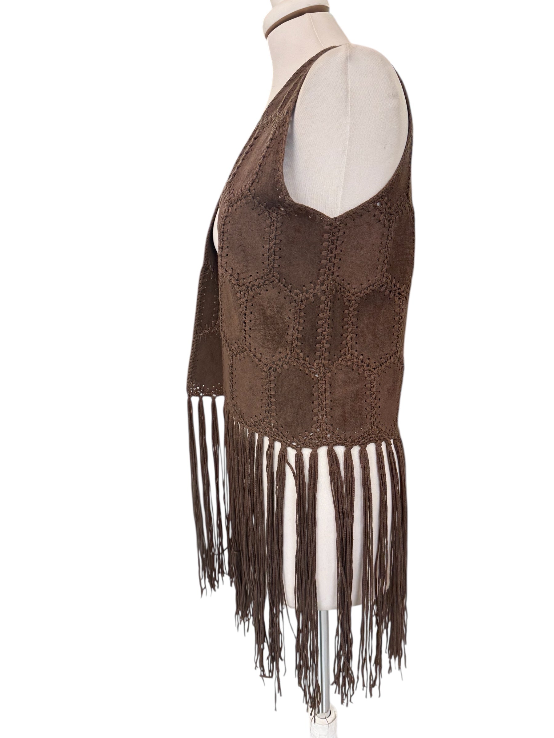 Gilet frange ricamo moro