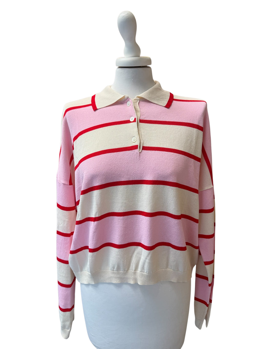 Polo rigata rosa/panna/rosso