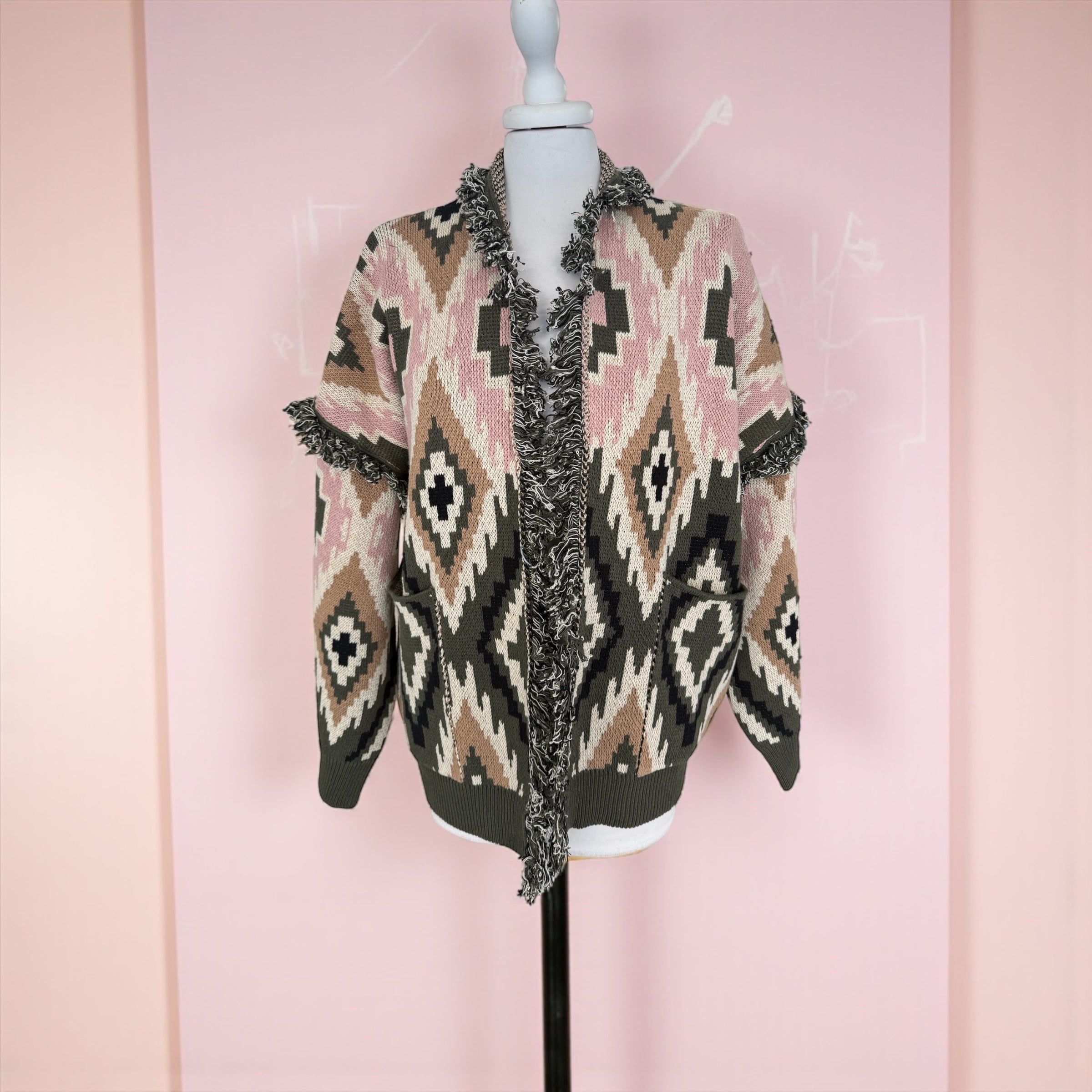 Cardigan alanui rosa/verde/camel