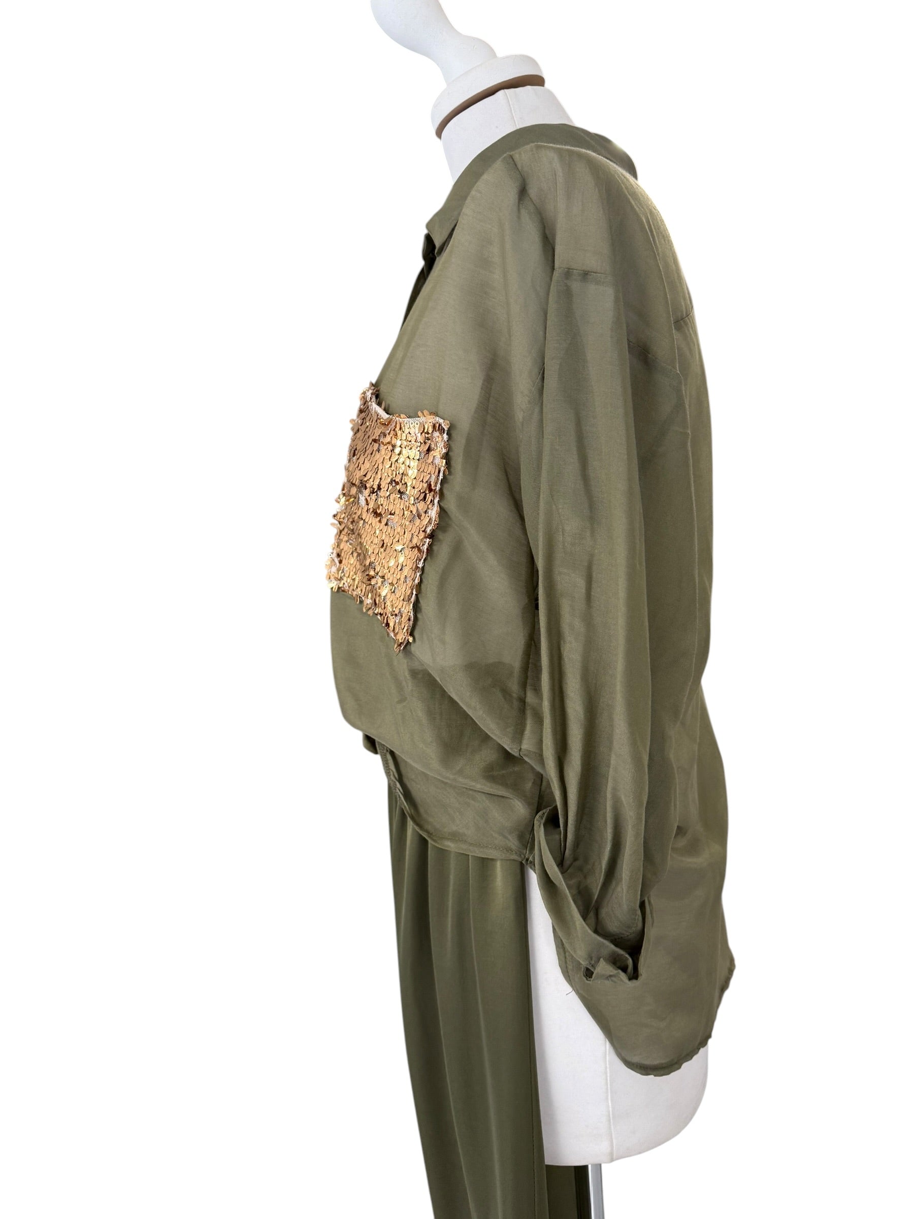 Camicia misto seta taschino in paiettes