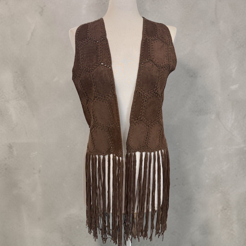 Gilet frange ricamo moro