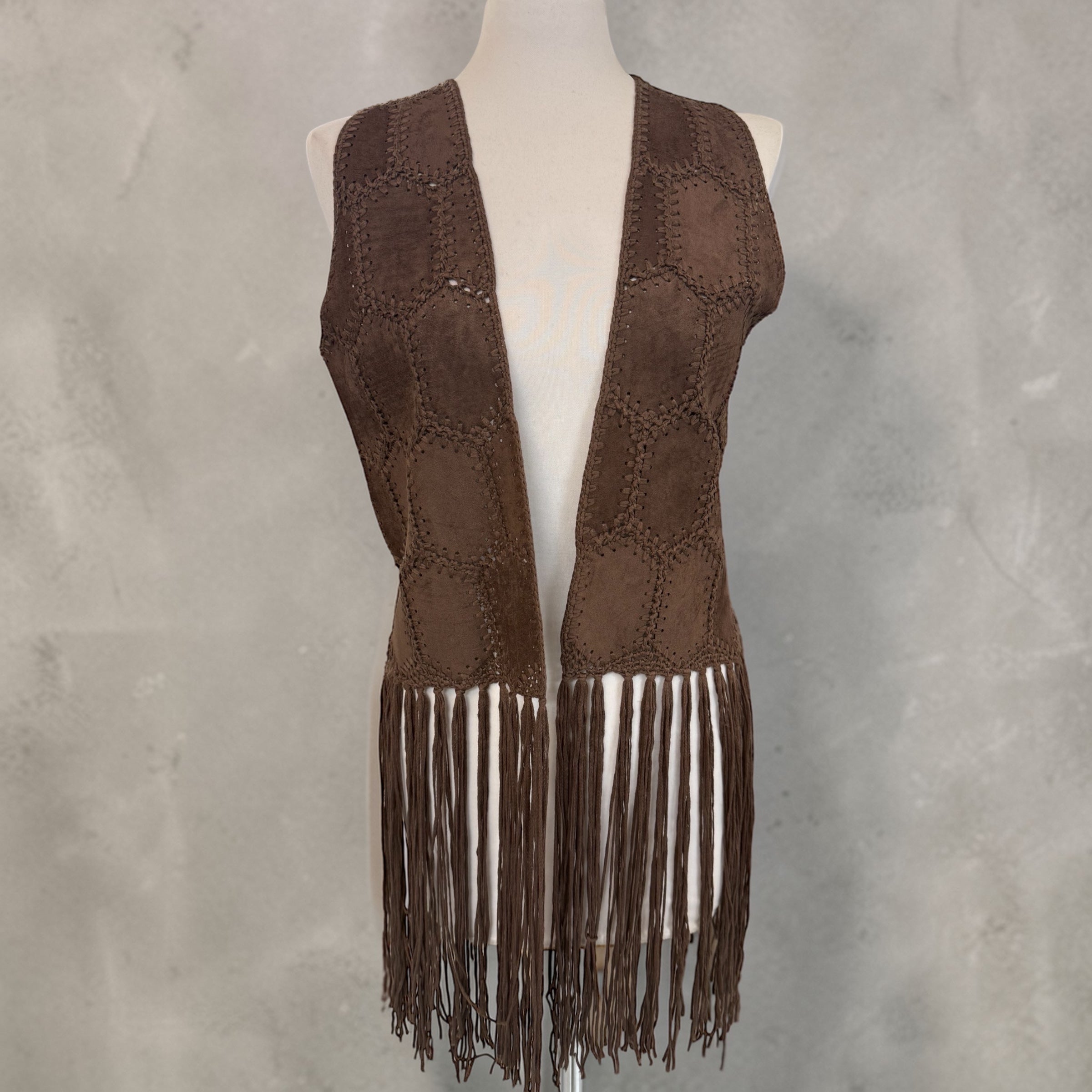 Gilet frange ricamo moro