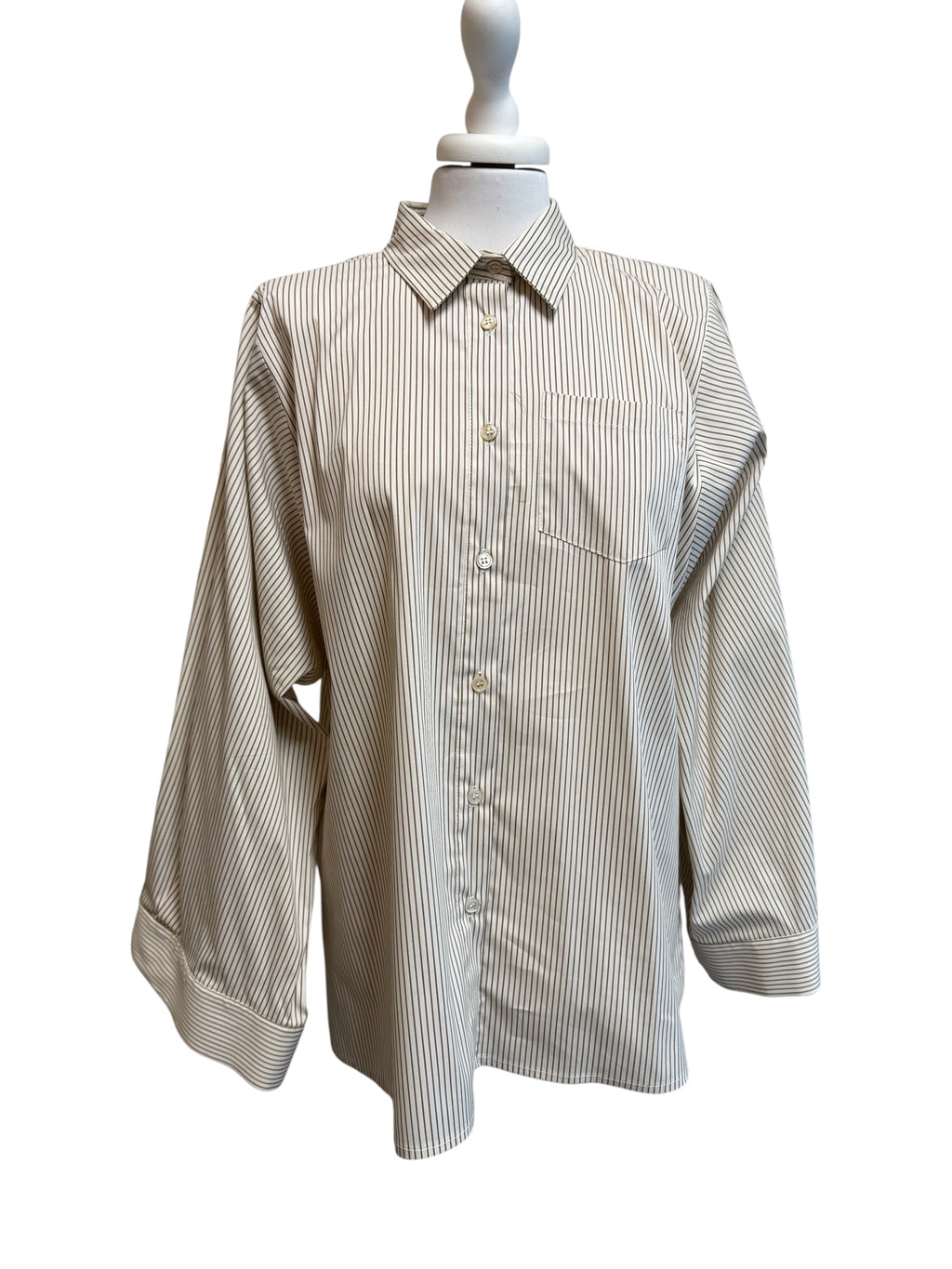 Camicia rigata beige manica over