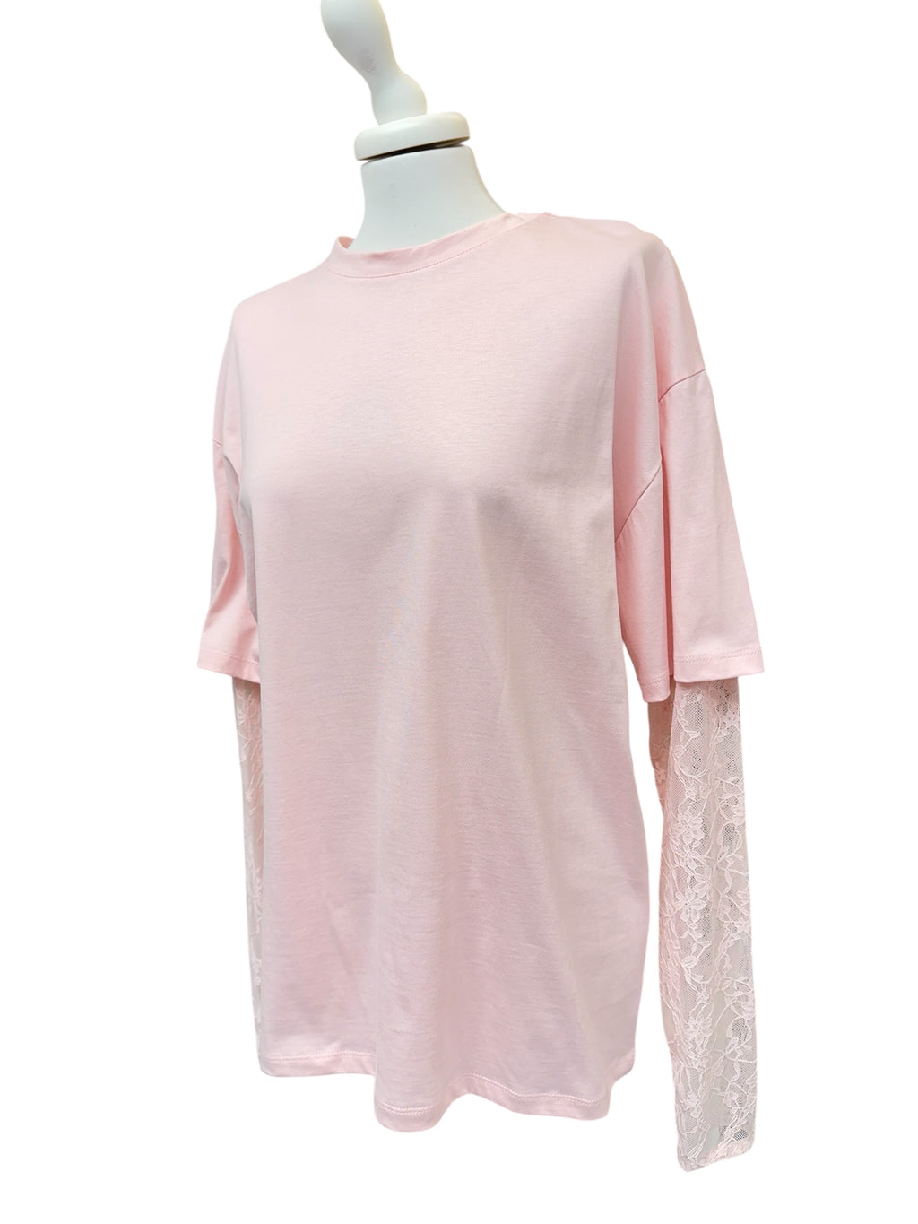 Maglia over manica pizzo rosa