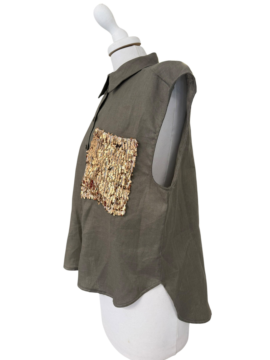 Camicia in lino con taschino in paiettes