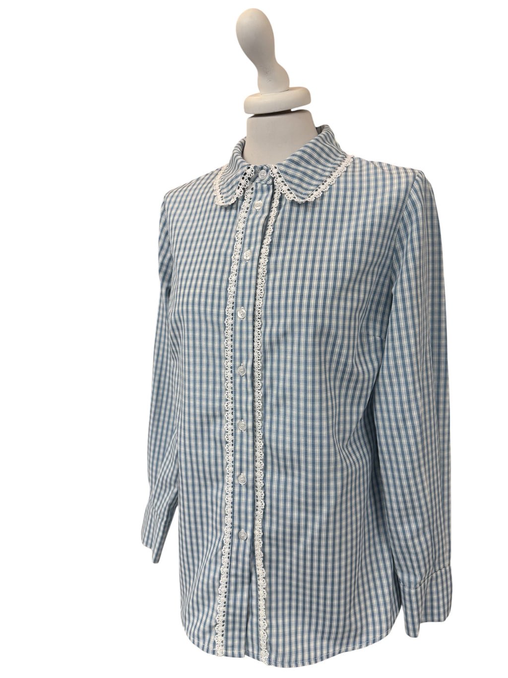 Camicia quadretti azzurro/bco con pizzo