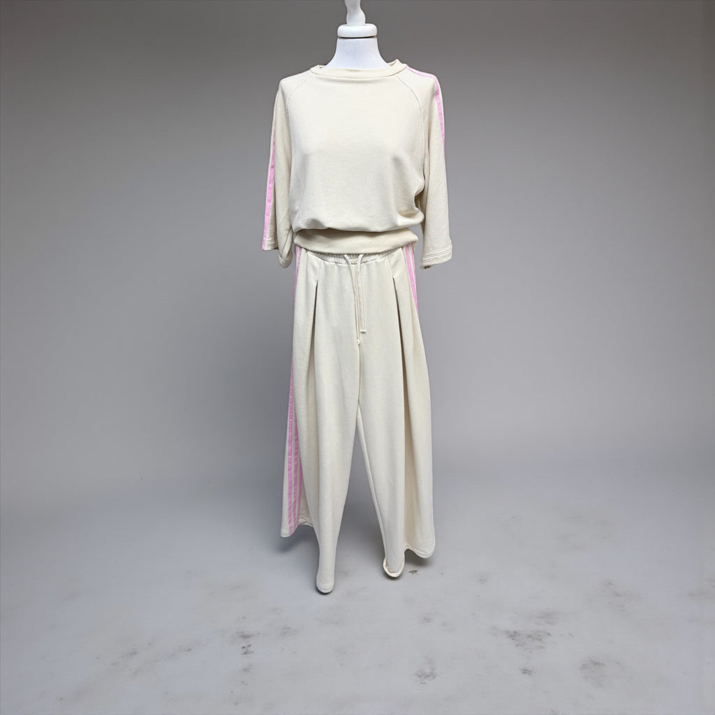 Pantalone panna/rosa bande laterali