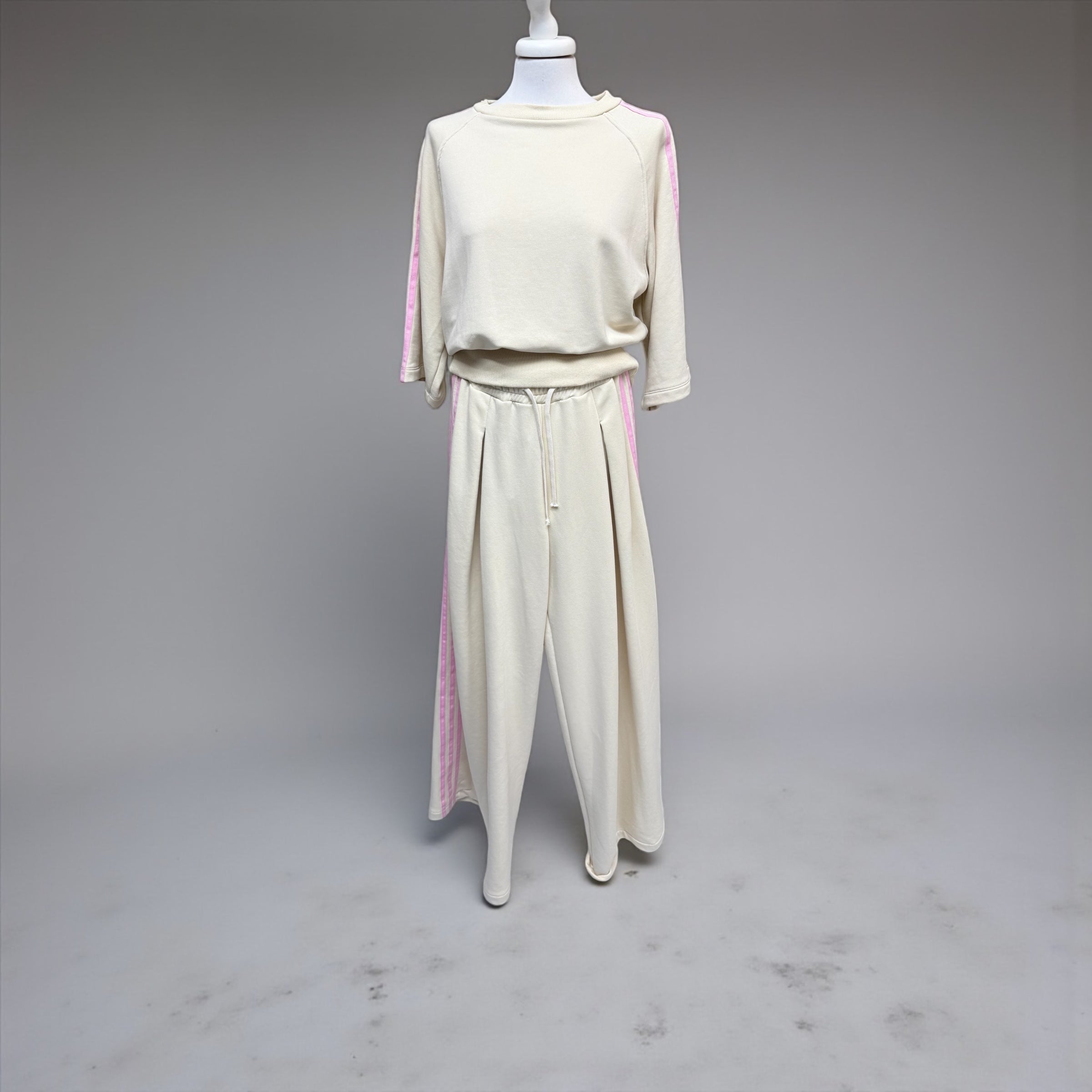 Pantalone panna/rosa bande laterali