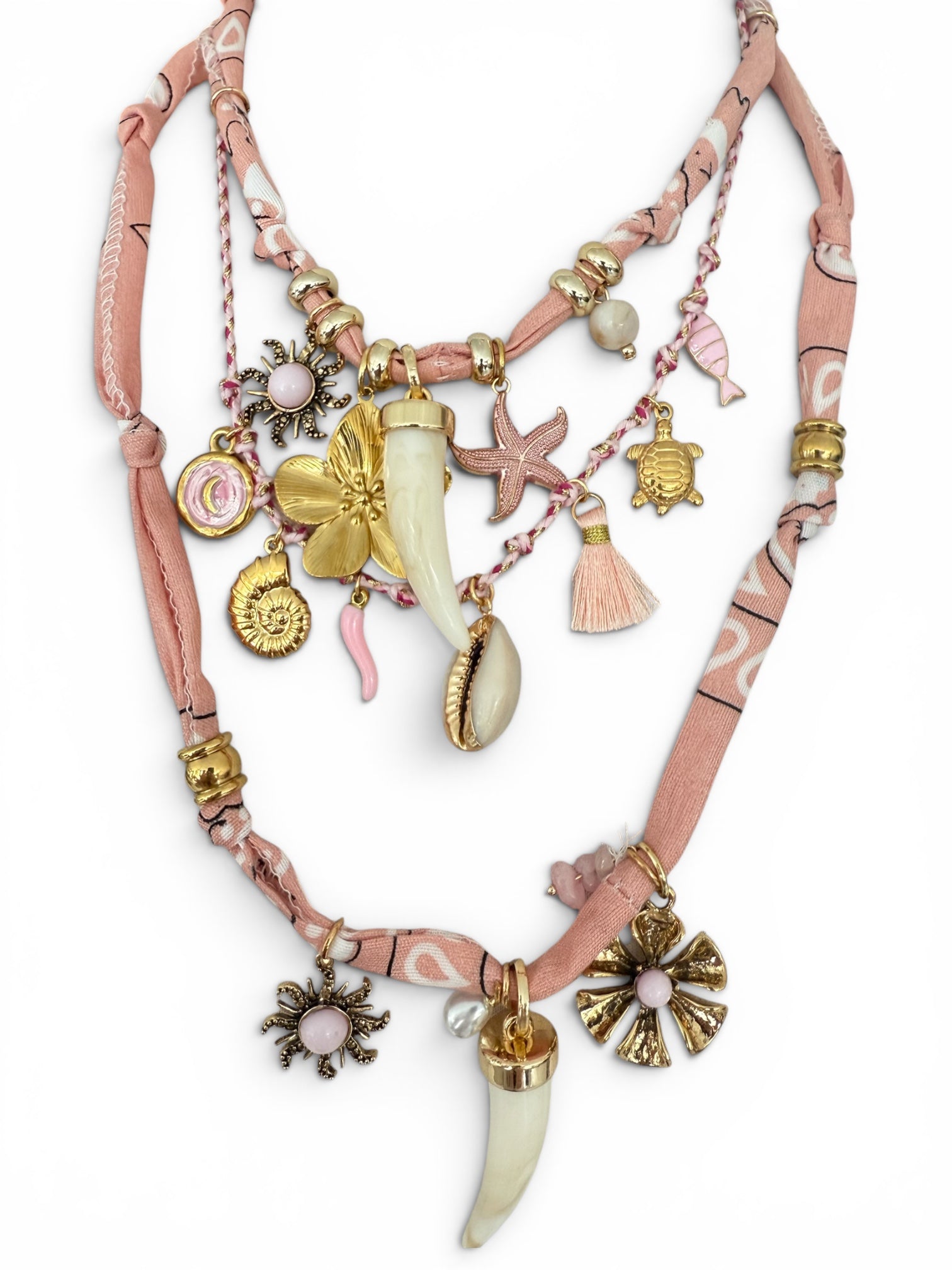 NECKLACE BANDANA cipria corno+ fiori