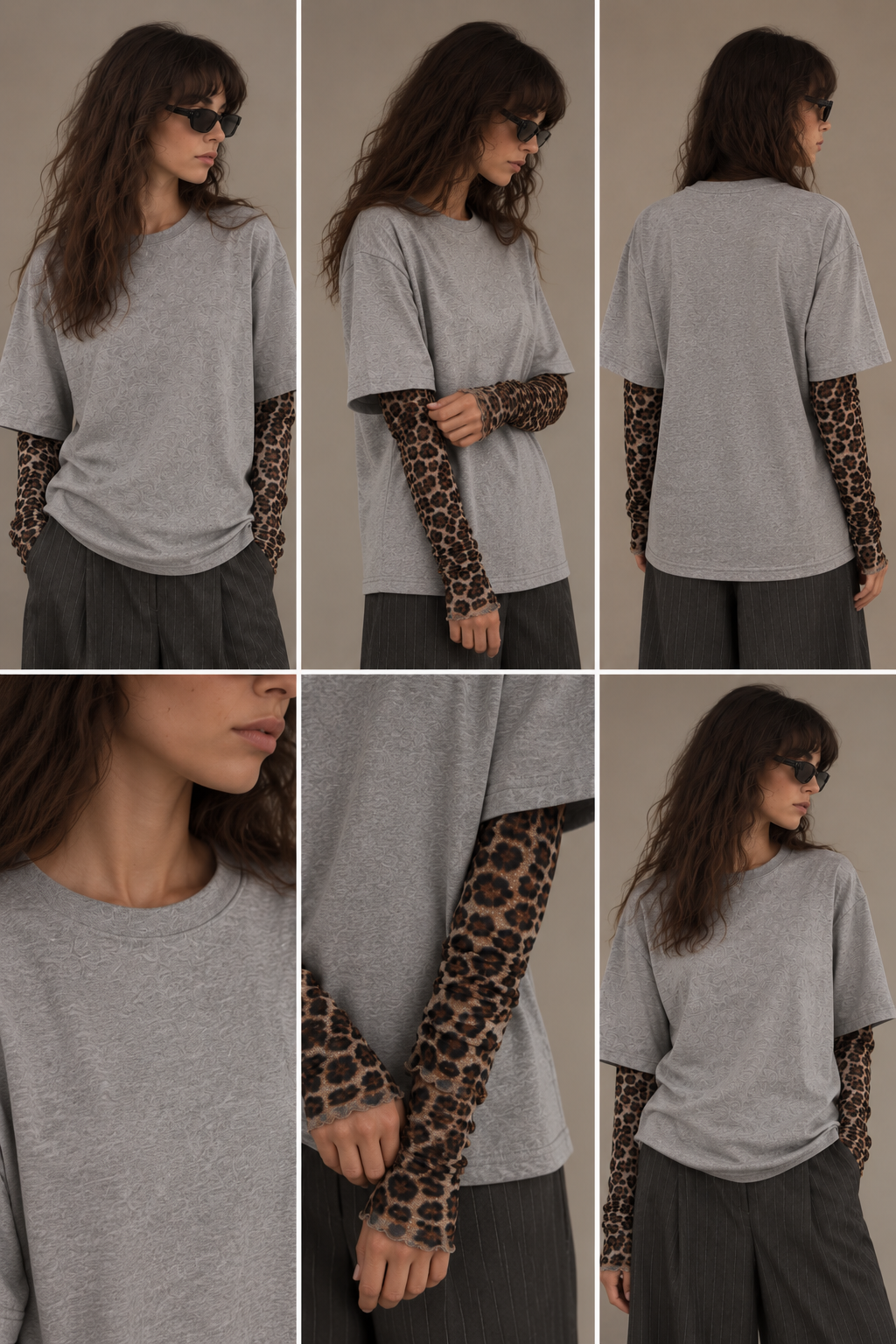 T-shirt grigio con manica maculata