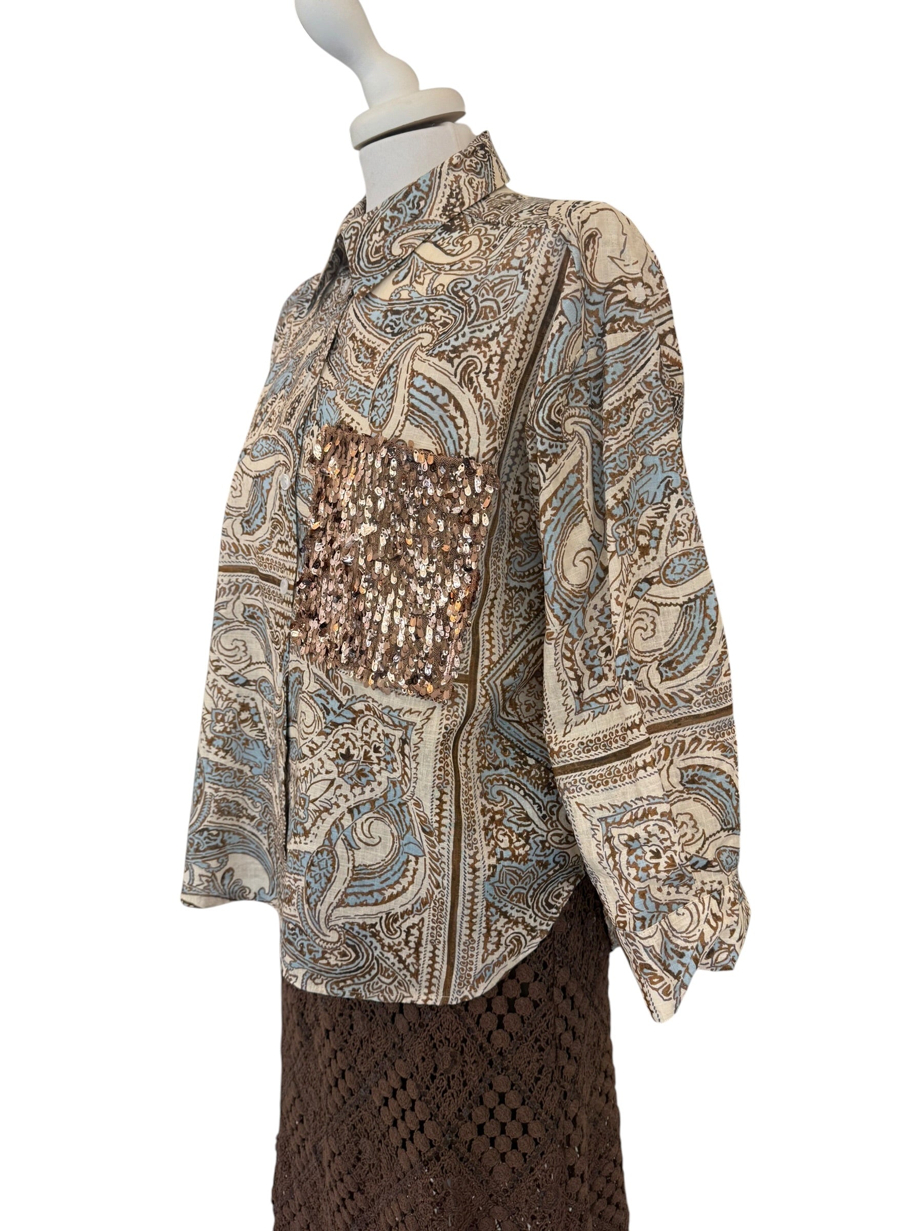 Camicia fantasia taschino paiettes bronzo