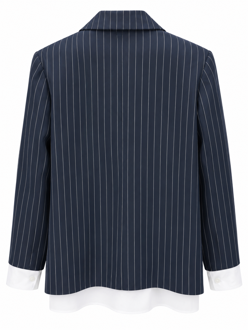 Giacca gessata blu con manica camicia removibile