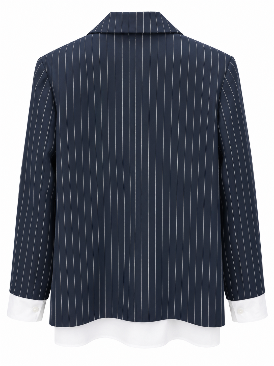 Giacca gessata blu con manica camicia removibile