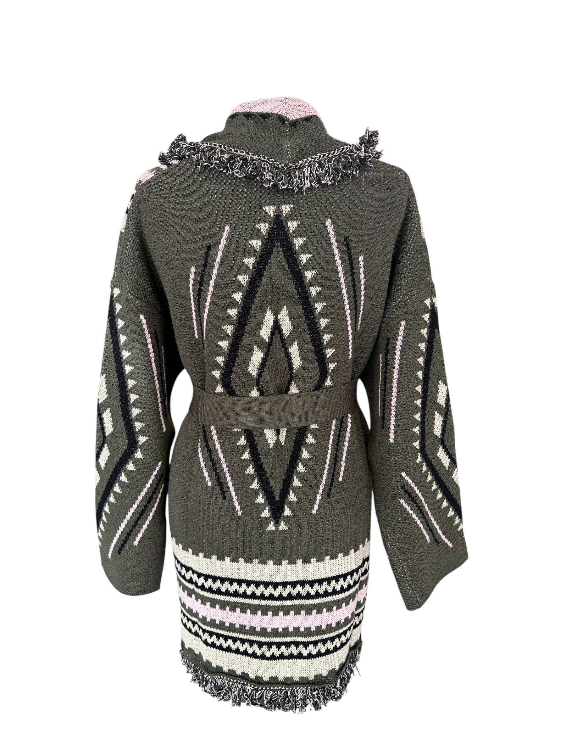 Cardigan alanui con cintura verde/rosa/panna