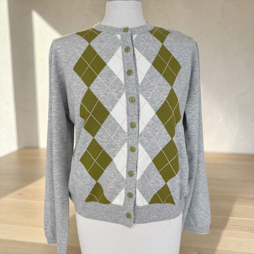 Golfino rombi grigio/verde/panna/rosa