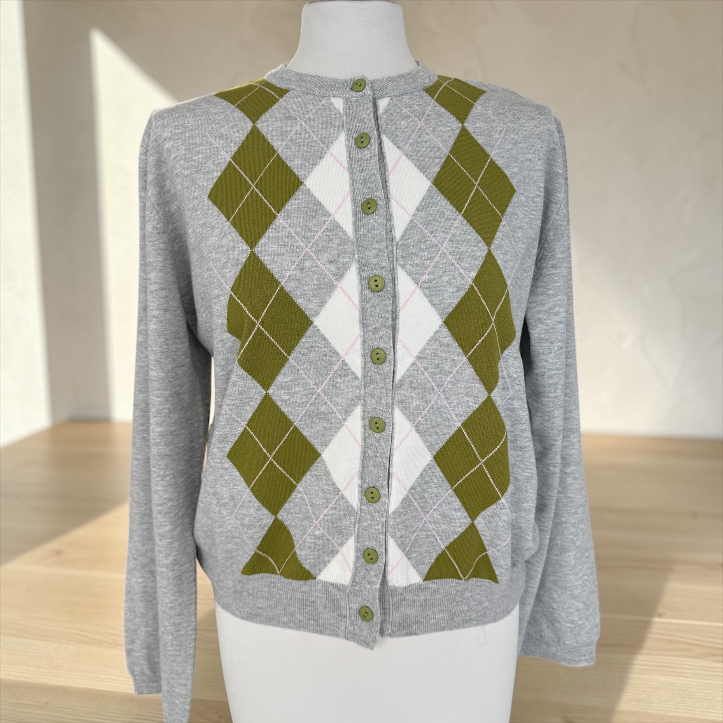 Golfino rombi grigio/verde/panna/rosa