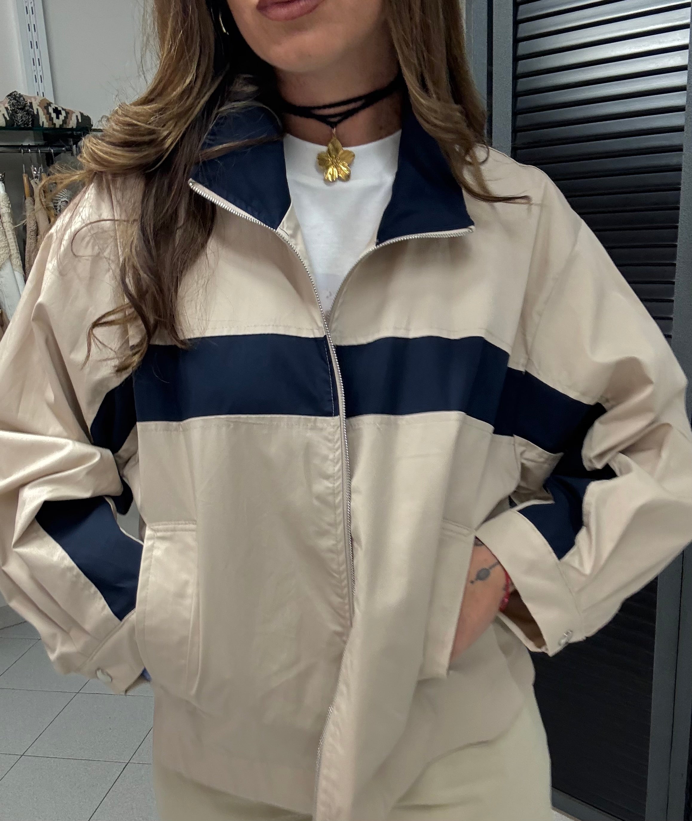 Giacchino beige banda blu