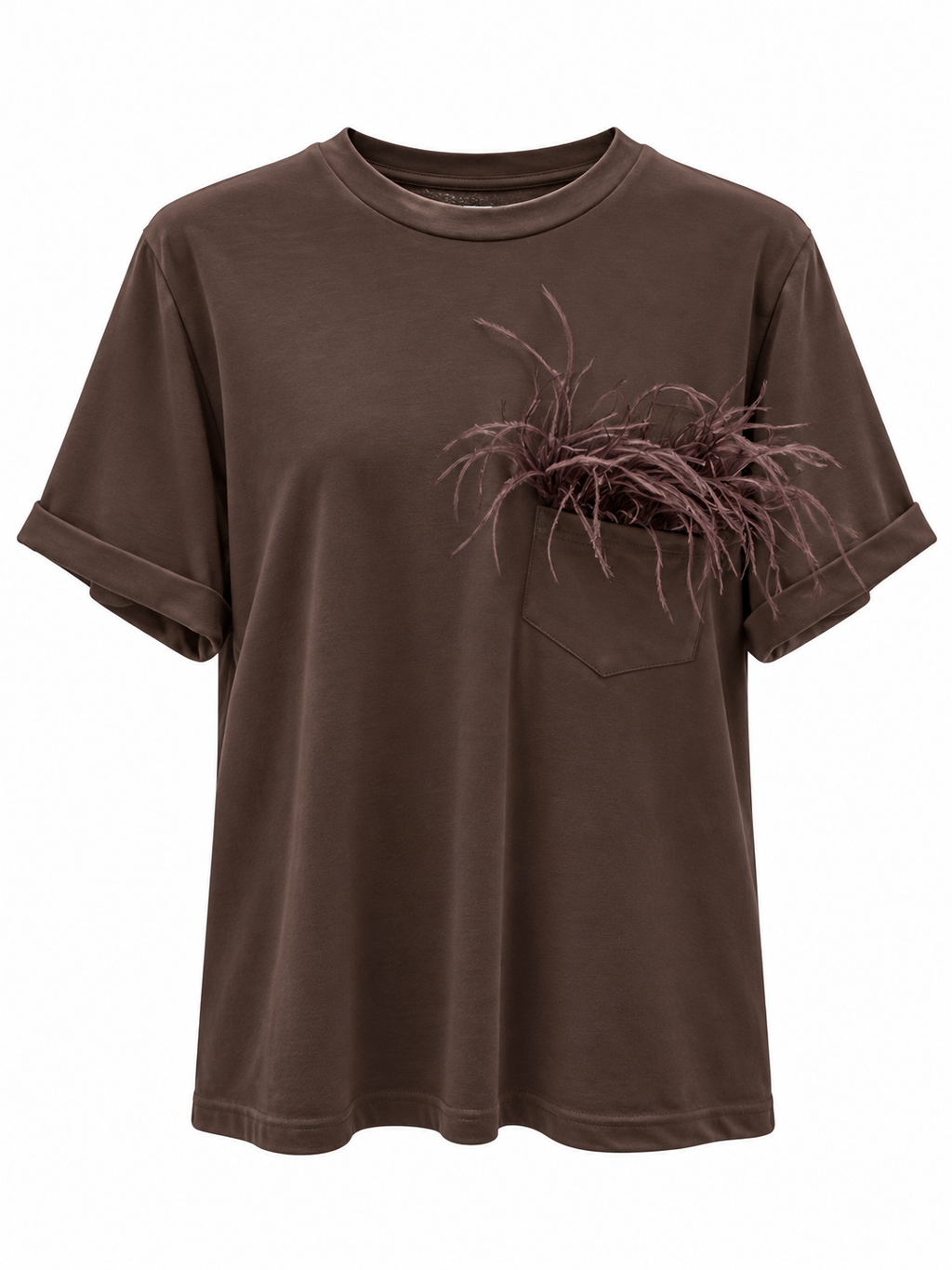 T-shirt con piuma nel taschino
