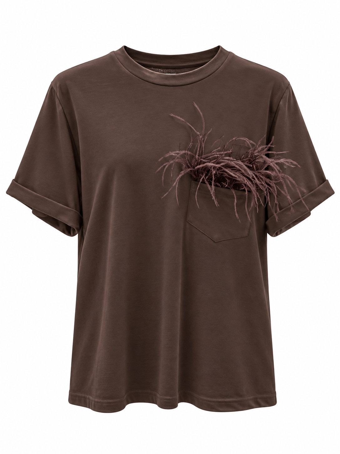 T-shirt con piuma nel taschino