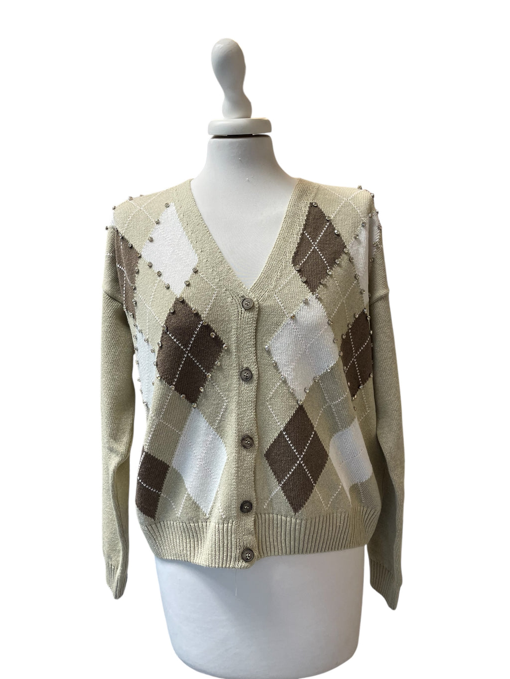 Cardigan rombi strass beige/panna/moro