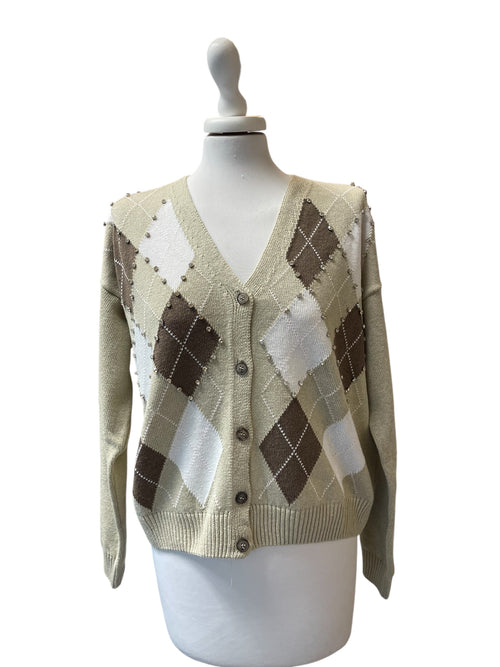 Cardigan rombi strass beige/panna/moro