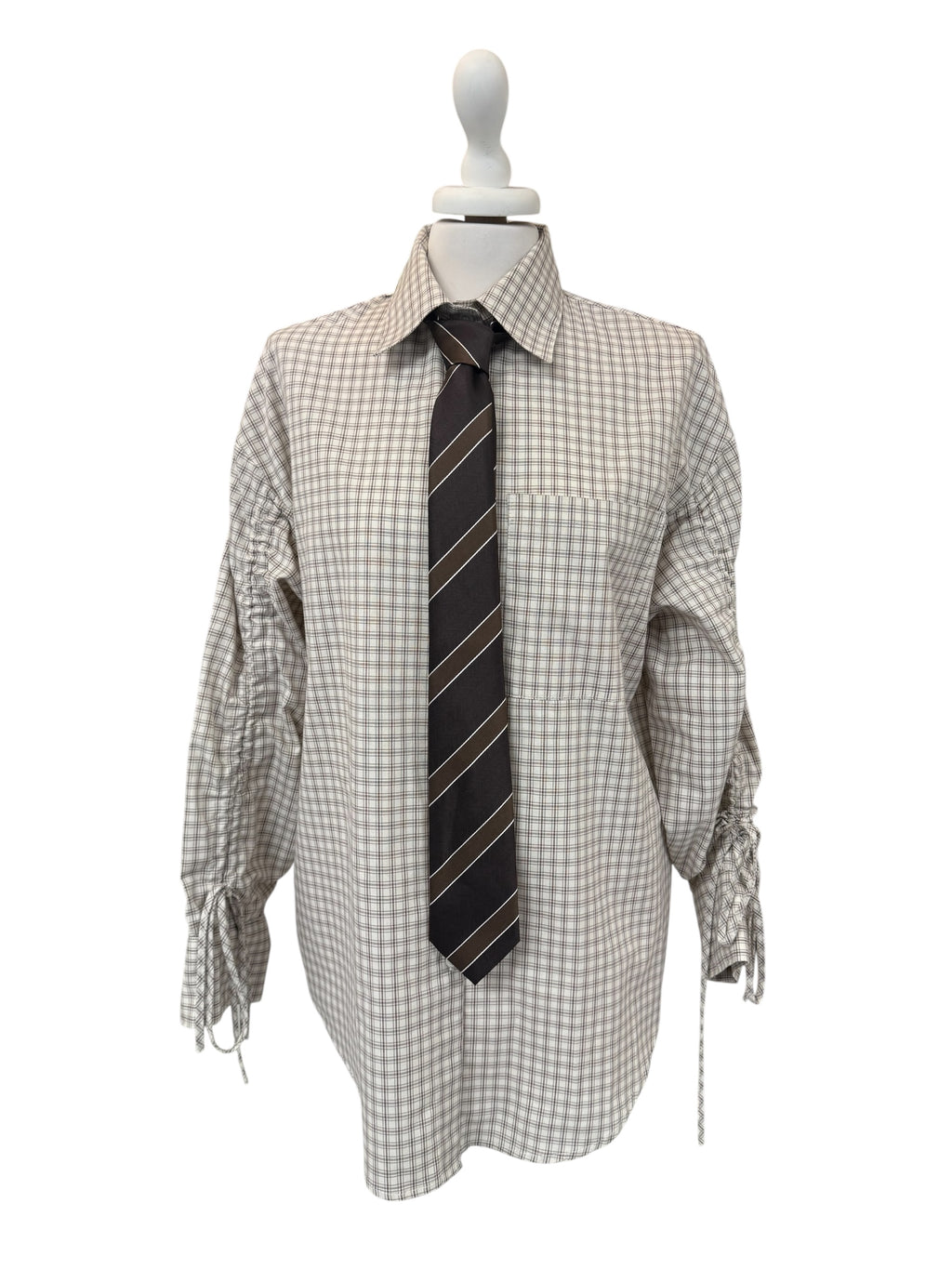 Camicia a quadri arriccio manica + cravatta