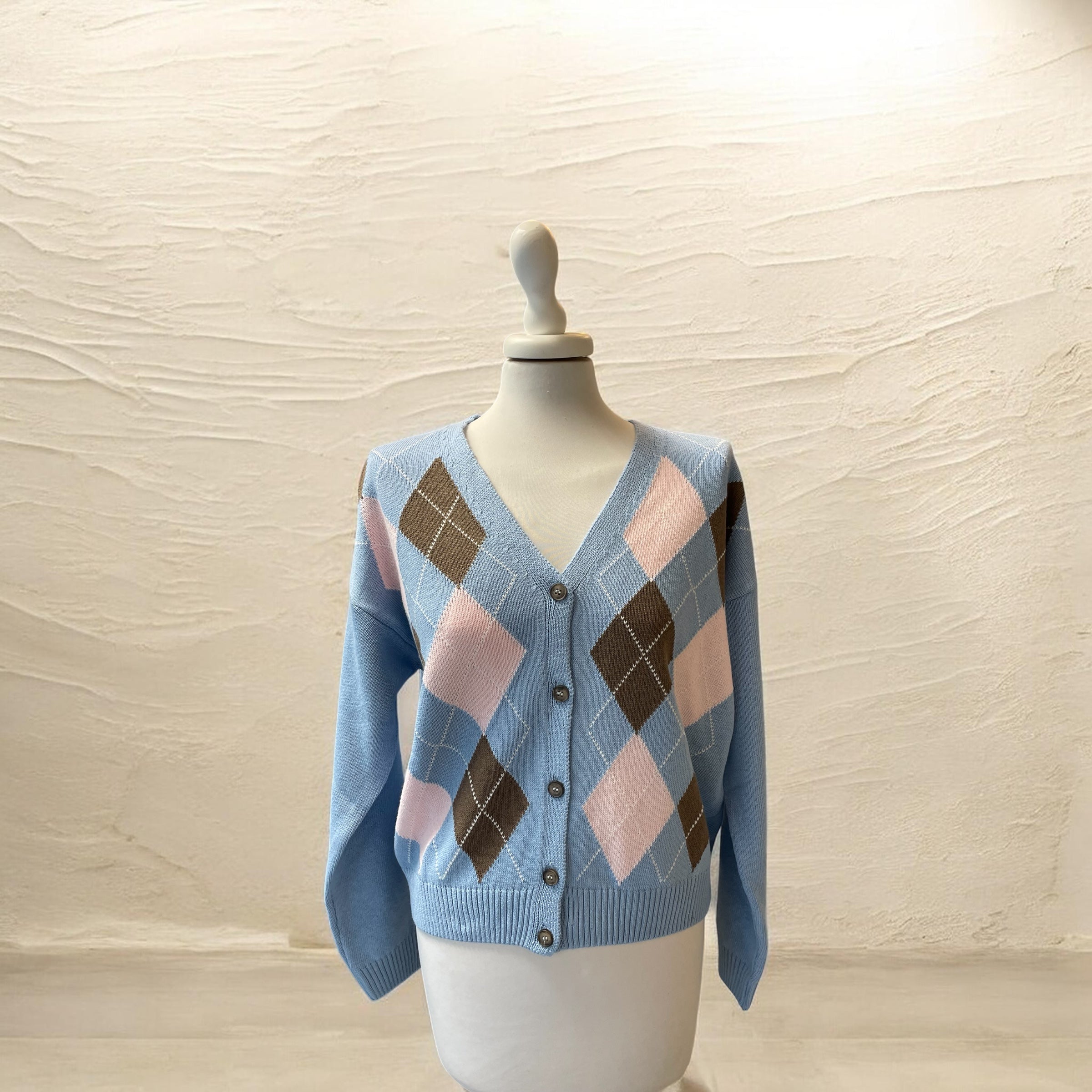 Cardigan celeste/rosa/moro