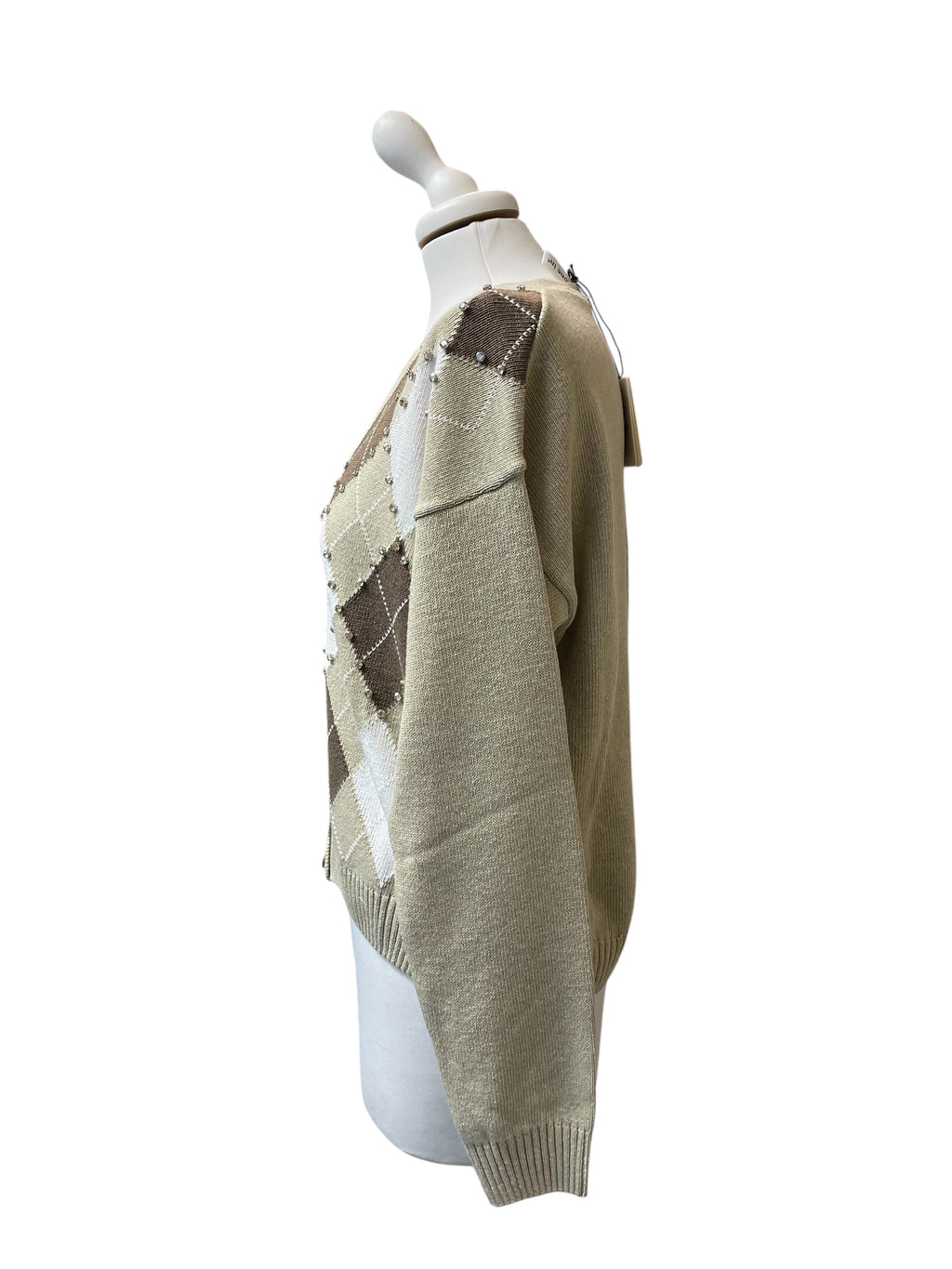 Cardigan rombi strass beige/panna/moro