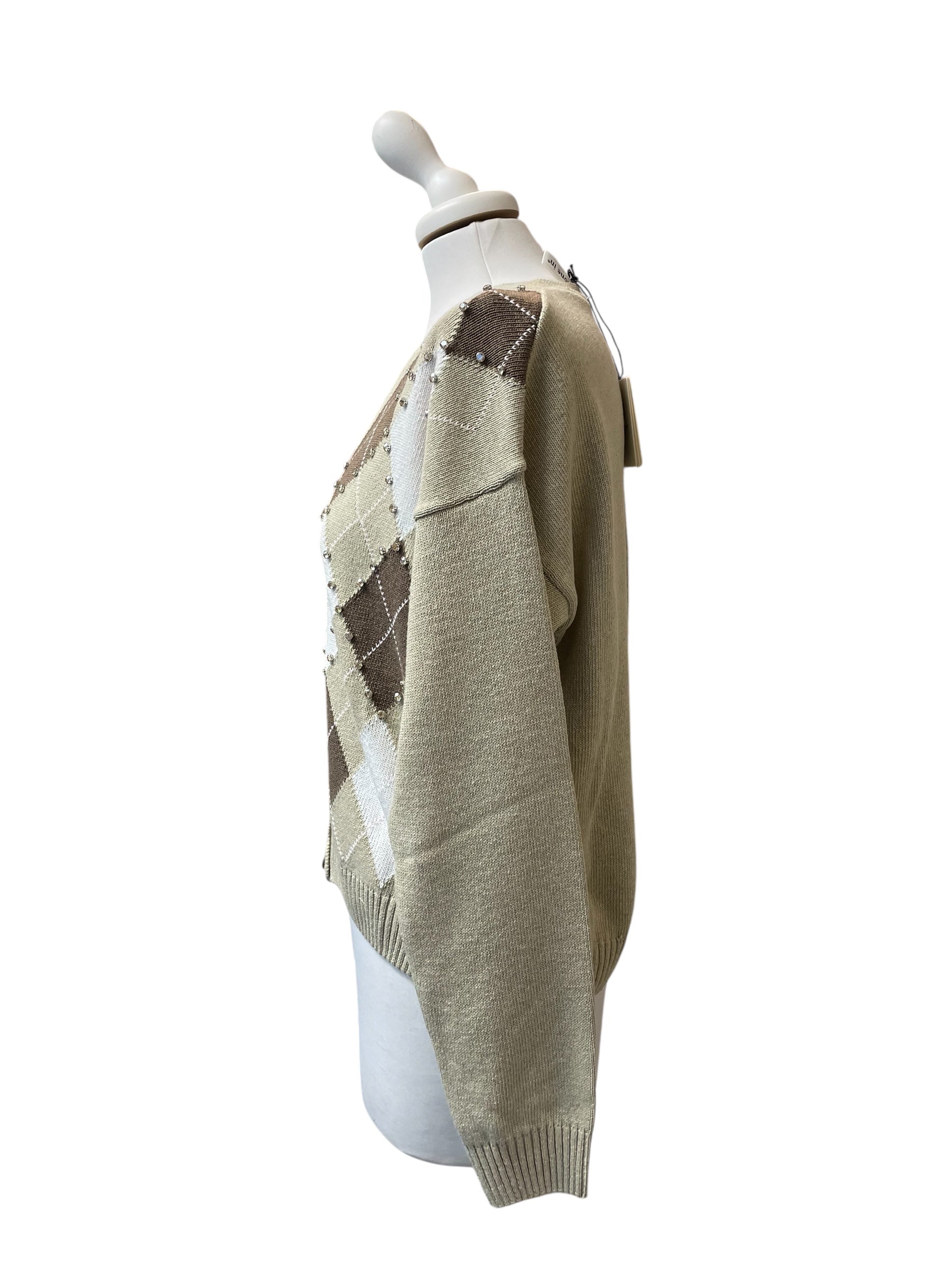 Cardigan rombi strass beige/panna/moro