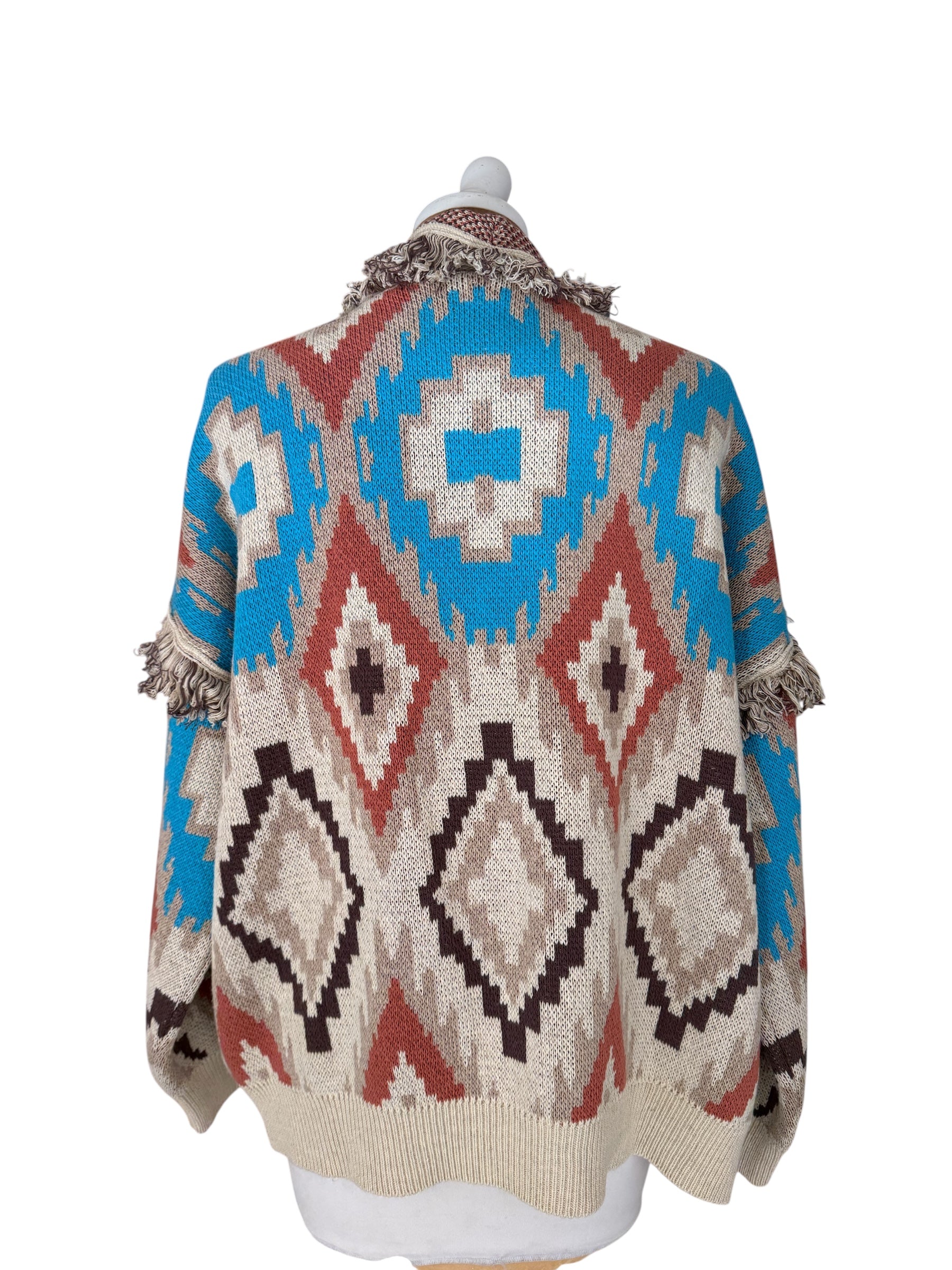 Cardigan rombi alanui beige/bruciato/turchese