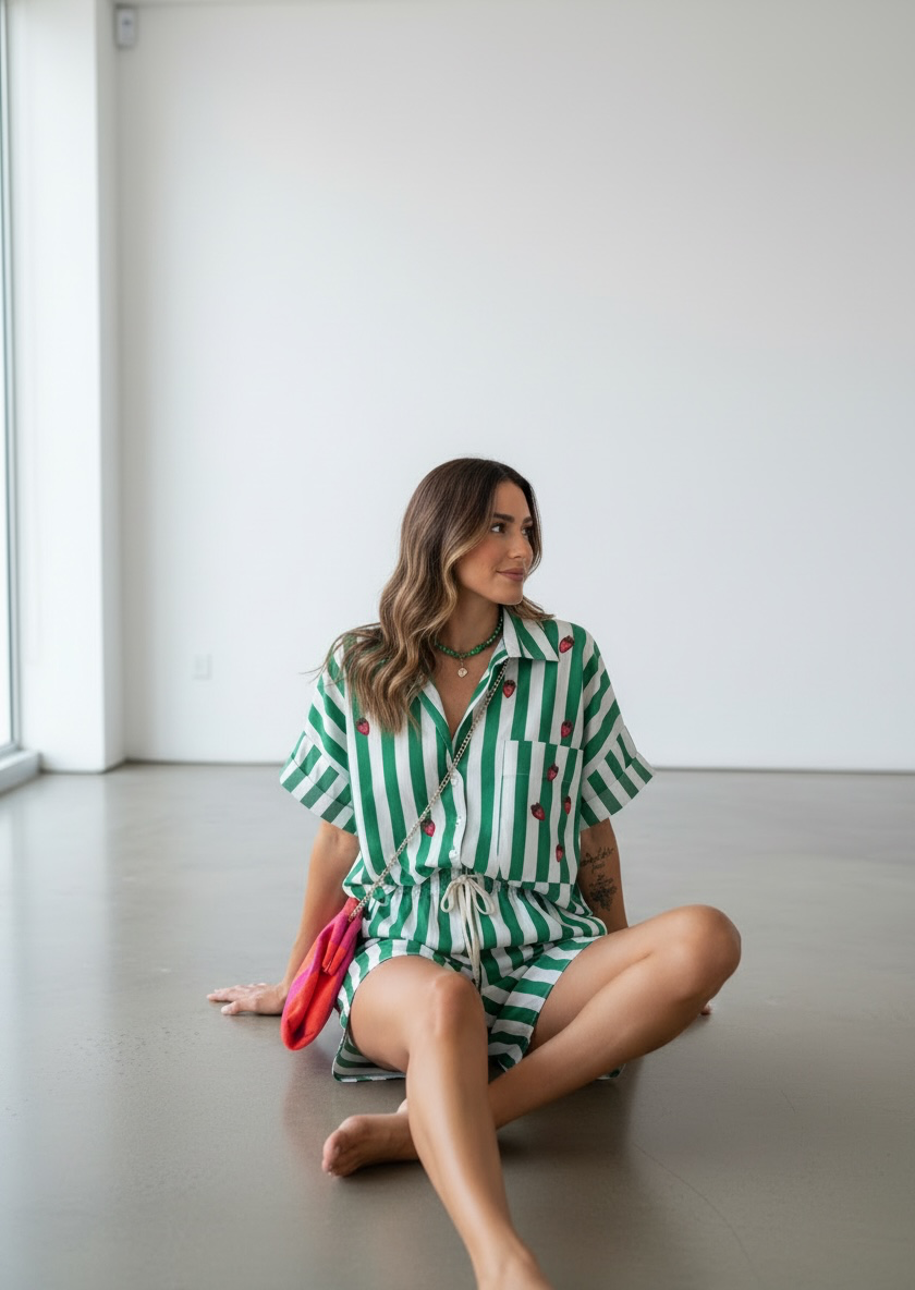 Camicia a righe verde con 🍓