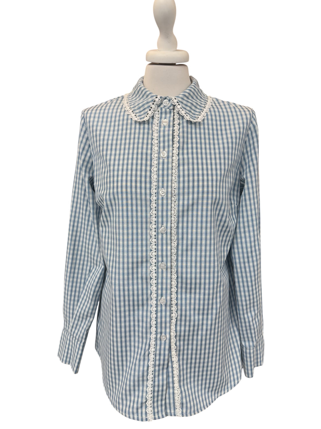 Camicia quadretti azzurro/bco con pizzo