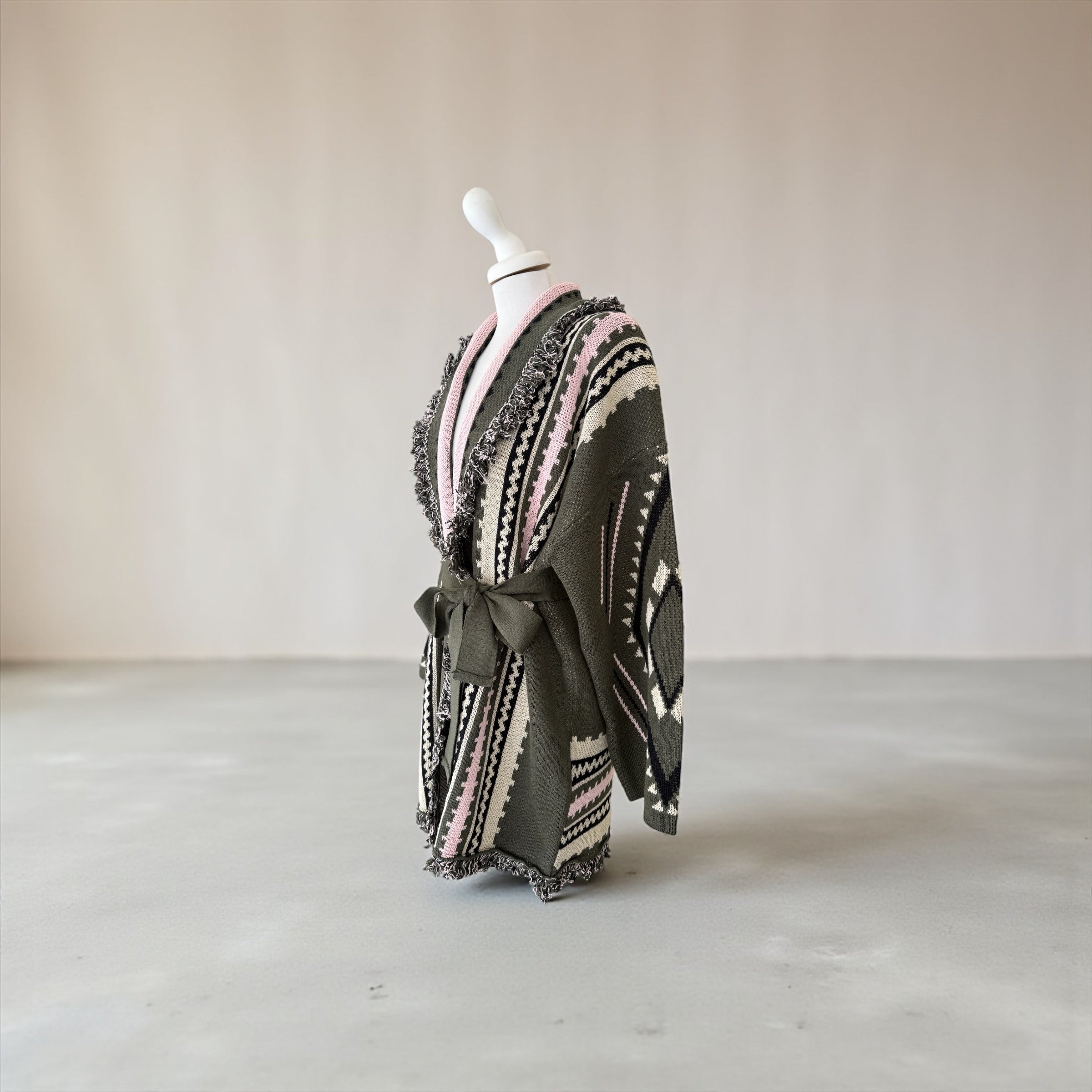 Cardigan alanui con cintura verde/rosa/panna