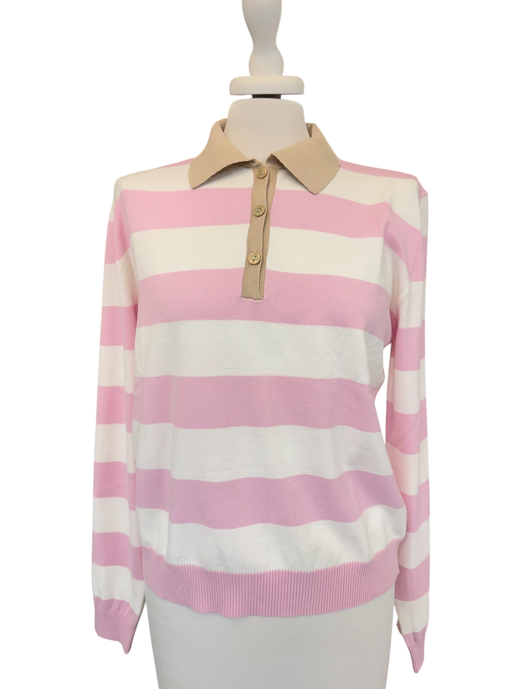 Polo rigata rosa/panna/beige