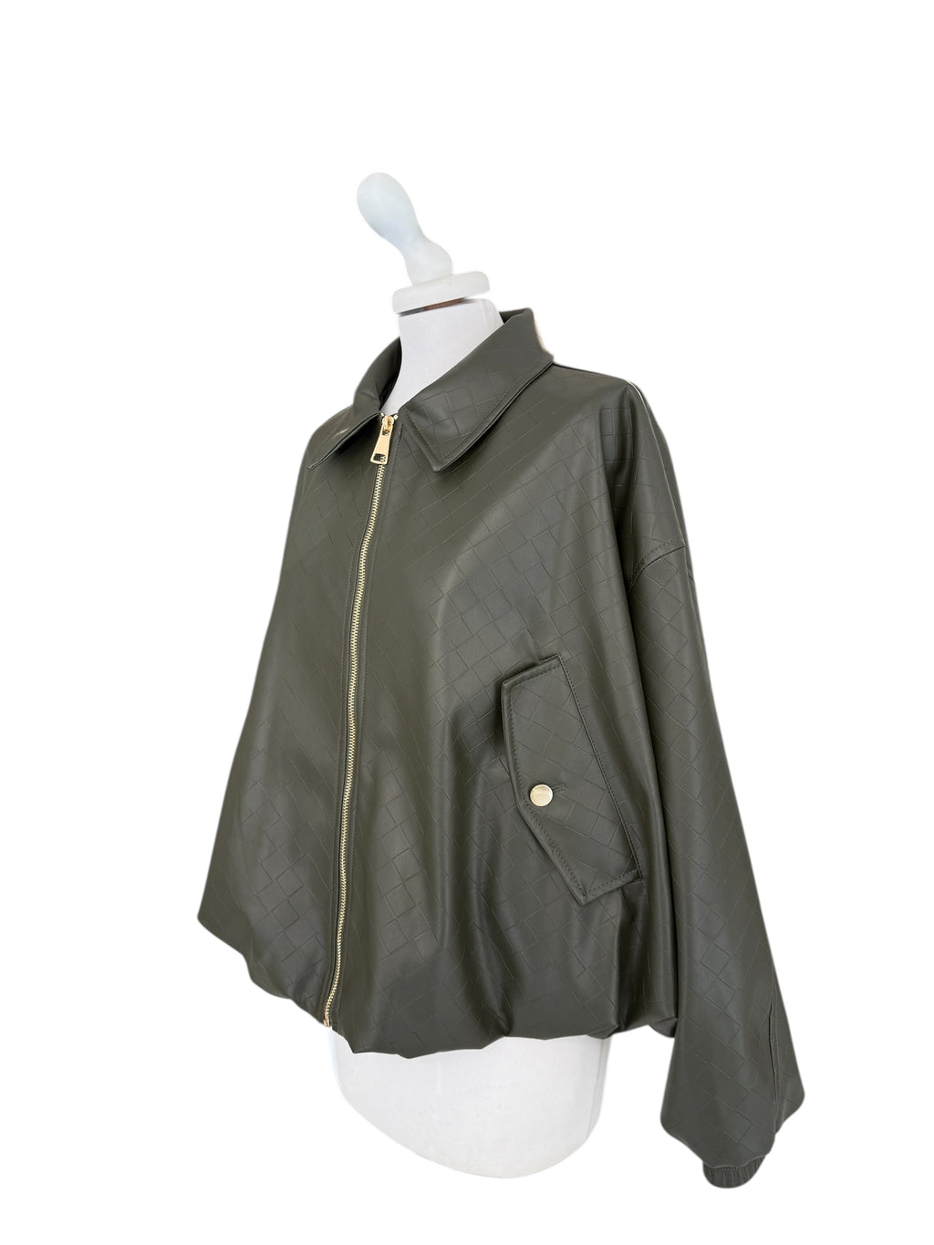 Bomber in ecopelle intrecciata verde
