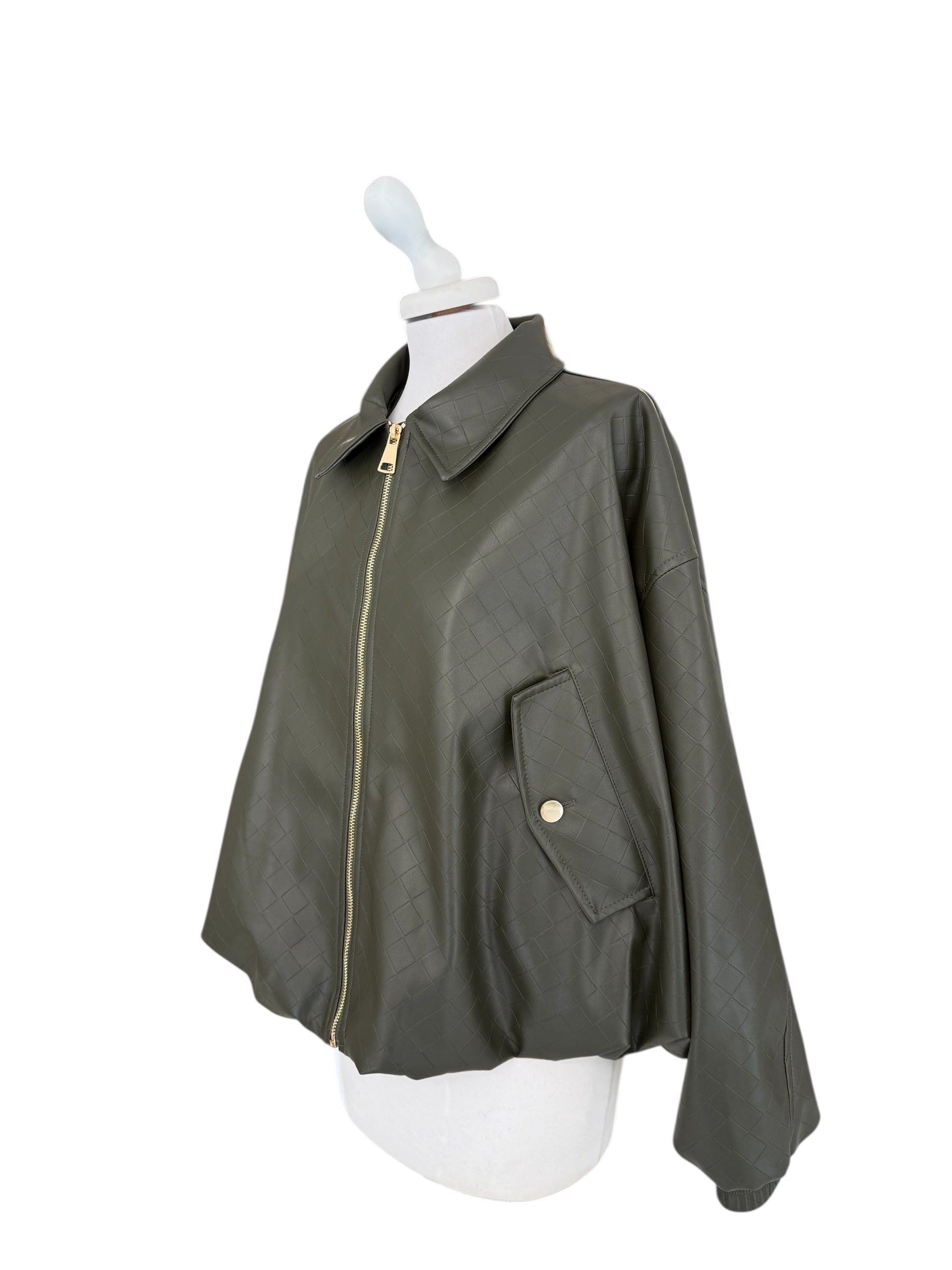 Bomber in ecopelle intrecciata verde