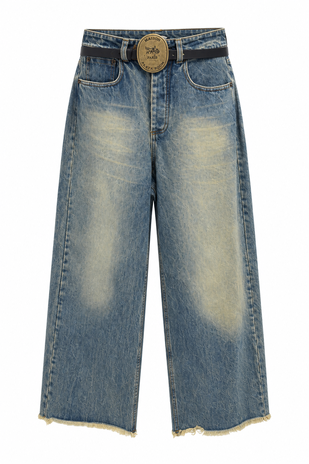 Jeans palazzo sfrangiato sabbiato W26P213