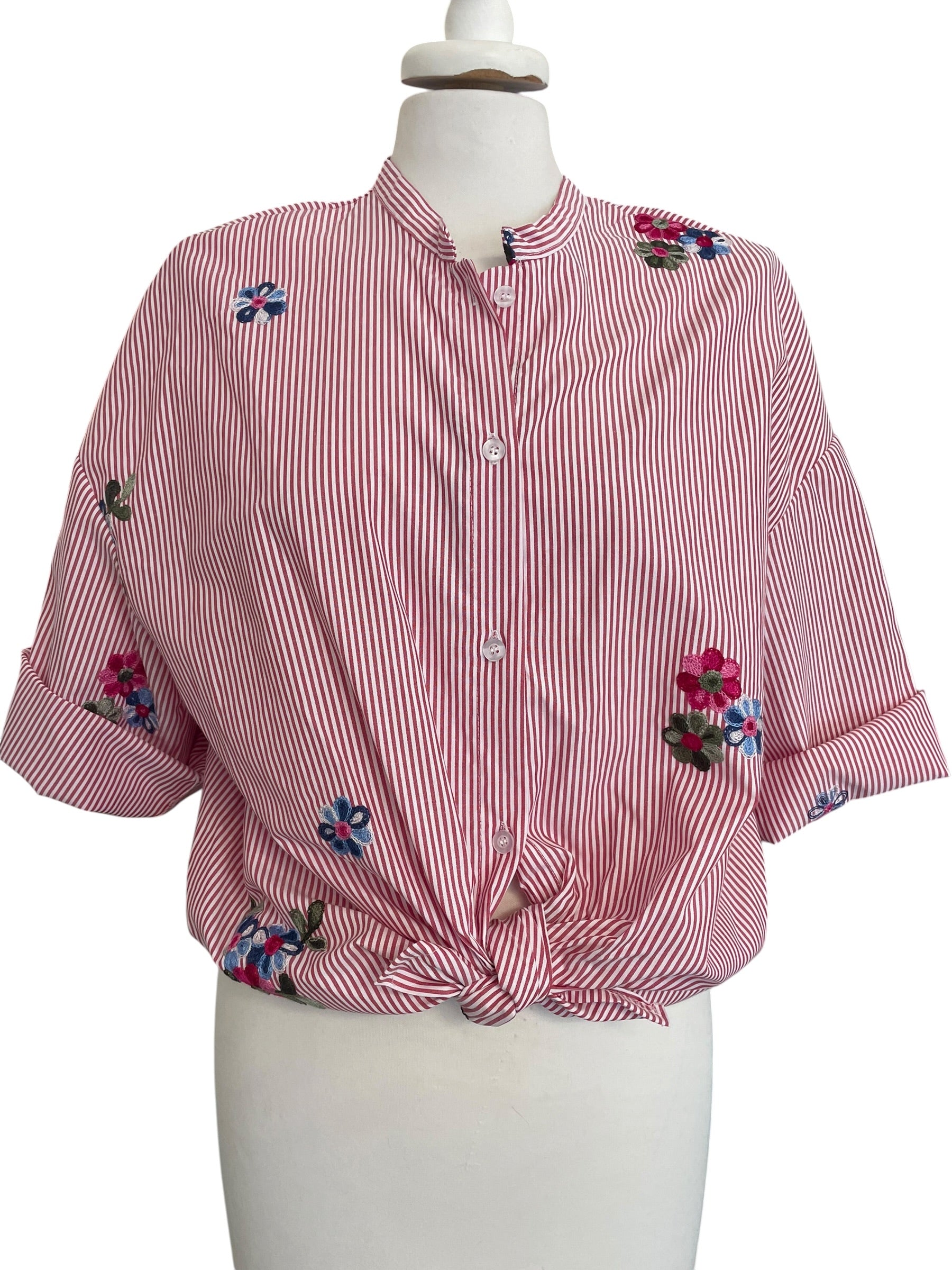 Camicia gessata ricamata taglia unica
