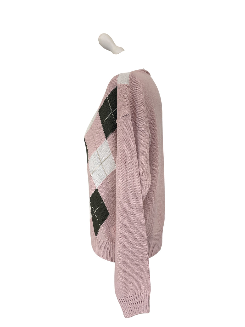 Cardigan rosa con rombi bianco e verde 50%cotone 50%acrilico lavaggio a mano
