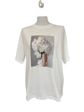 T-shirt over stampa peonie 100% cotone lavaggio 30gradi