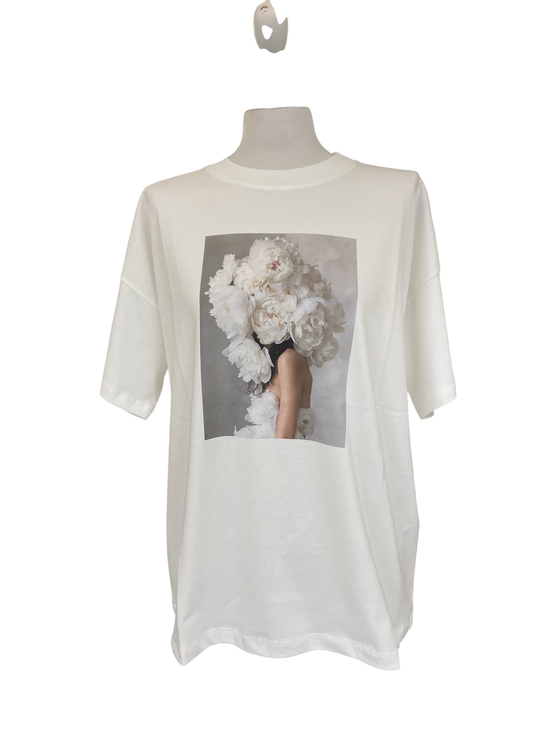 T-shirt over stampa peonie 100% cotone lavaggio 30gradi