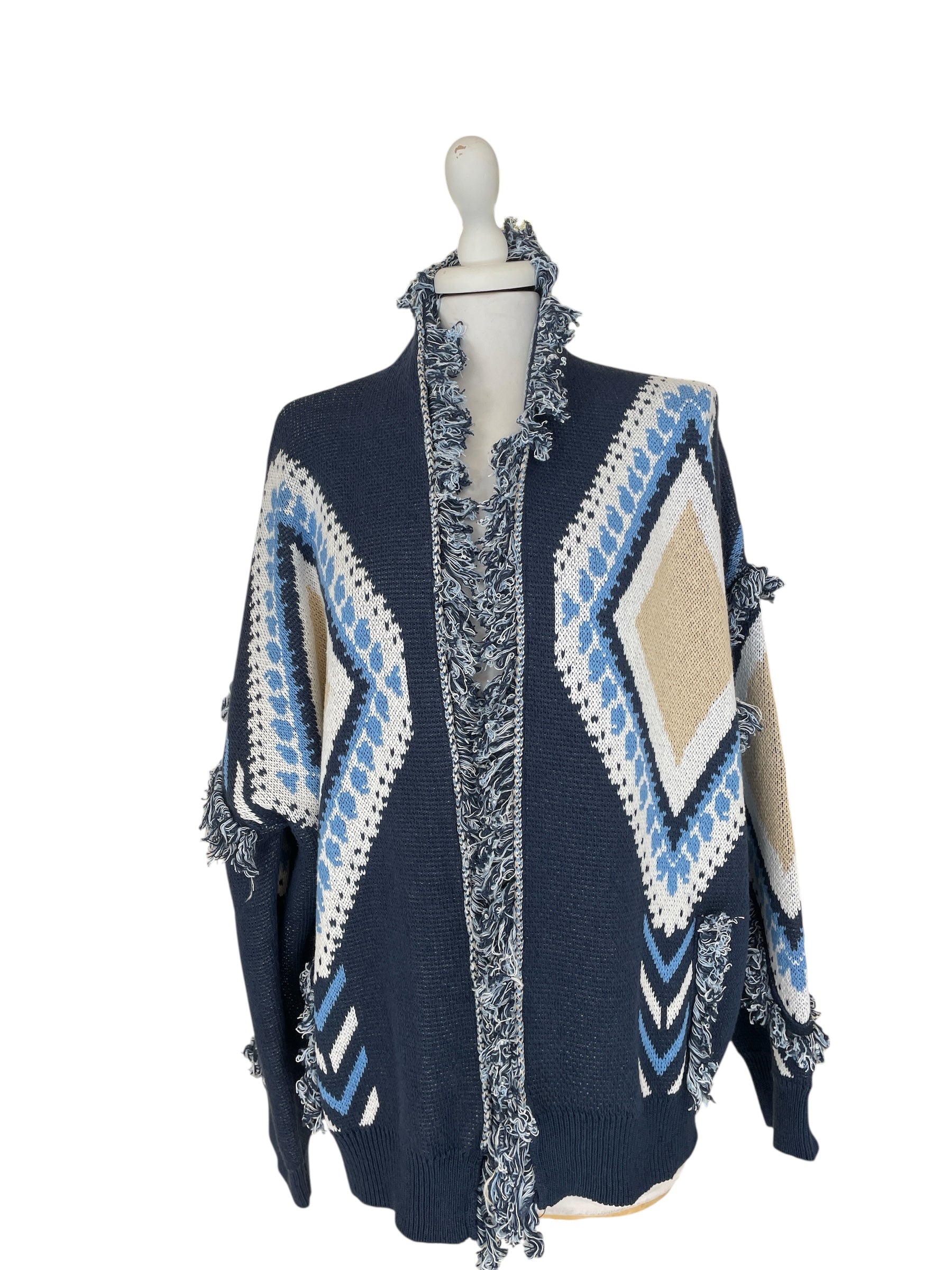 Cardigan rombi alanui blu azzurro panna cammello