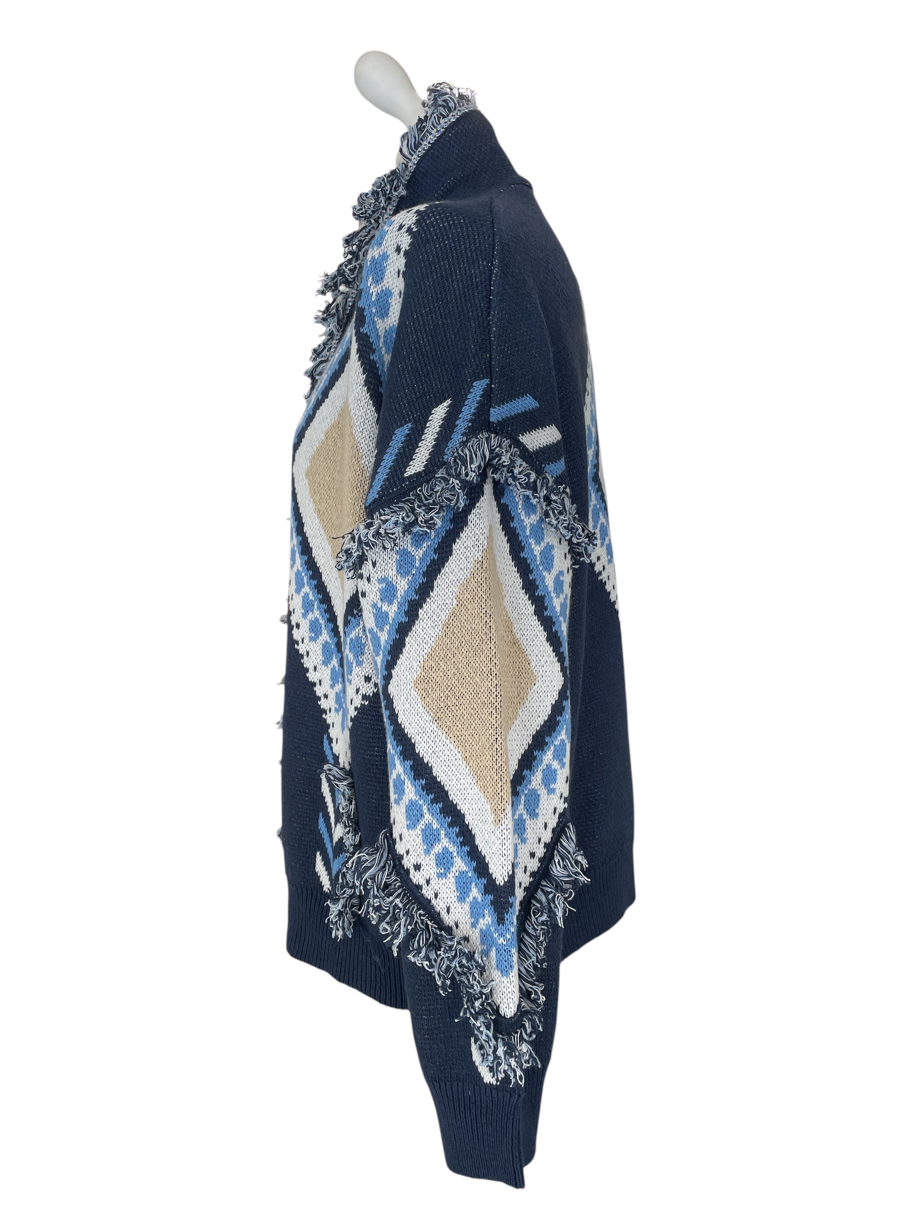 Cardigan rombi alanui blu azzurro panna cammello