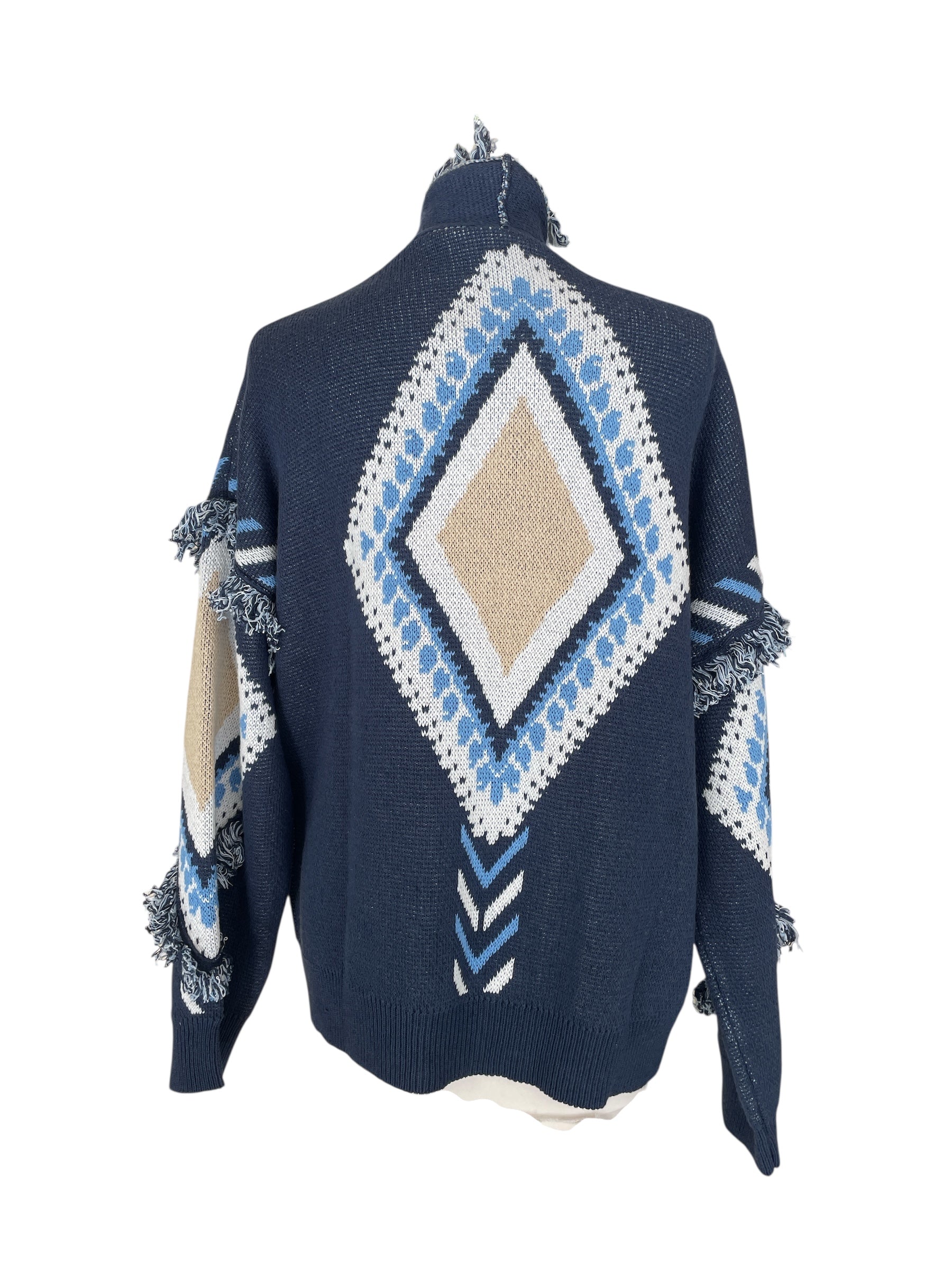 Cardigan rombi alanui blu azzurro panna cammello